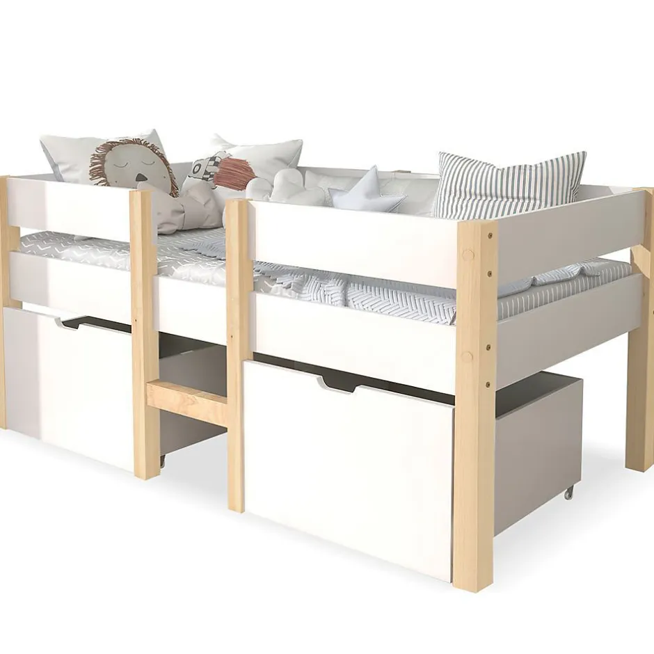 Blackcolors Lit enfant 90 x 200 cm, tiroirs, pin massif, blanc Hot