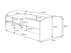 Htmeubles Lit enfant Aksel avec tiroir - sommier et matelas inclus - 140 cm x 70 cm