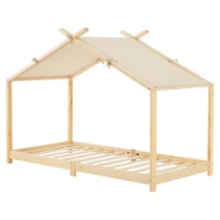 [En.Casa] Lit enfant Brome bois de pin 90 x 200 cm naturel beige en.casa