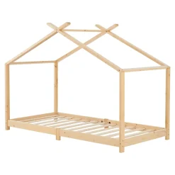 [En.Casa] Lit enfant Brome bois de pin 90 x 200 cm naturel beige en.casa