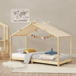 [En.Casa] Lit enfant Brome bois de pin 90 x 200 cm naturel beige en.casa