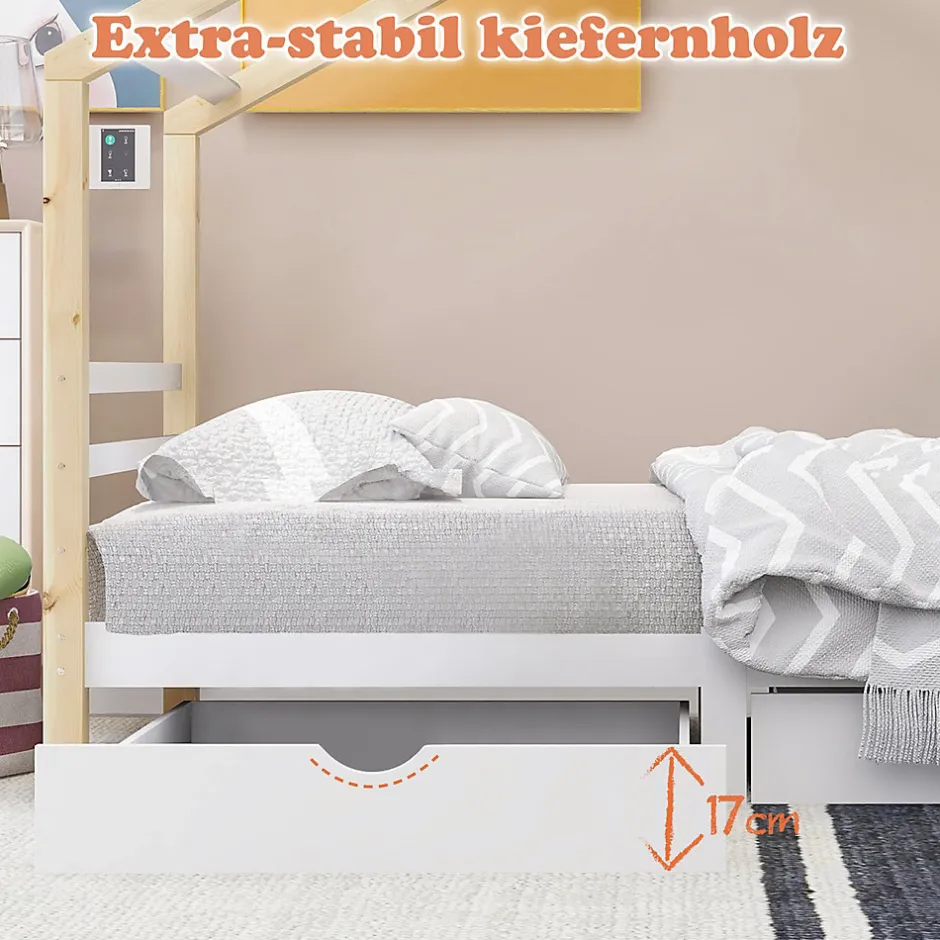 Enfant Okwish Lit enfant Cabane 90x200 cm avec Tiroirs - Lit Montessori en Bois de Pin Massif - design Scandinave - Blanc