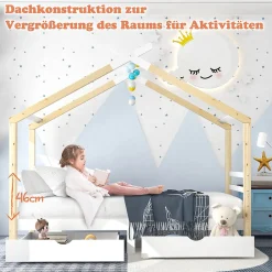Enfant Okwish Lit enfant Cabane 90x200 cm avec Tiroirs - Lit Montessori en Bois de Pin Massif - design Scandinave - Blanc