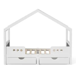 Okwish Lit enfant cabane 90x200 cm en bois - Lit simple stable pour chambre junior - Sans matelas - Design classique - Blanc Discount