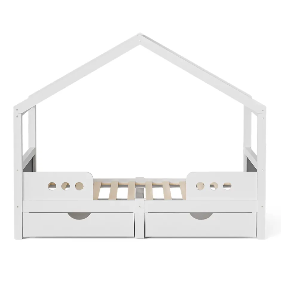 Okwish Lit enfant cabane 90x200 cm en bois - Lit simple stable pour chambre junior - Sans matelas - Design classique - Blanc Discount