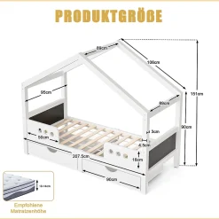Okwish Lit enfant cabane 90x200 cm en bois - Lit simple stable pour chambre junior - Sans matelas - Design classique - Blanc Discount