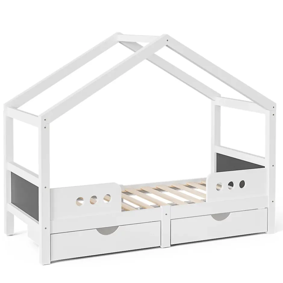 Okwish Lit enfant cabane 90x200 cm en bois - Lit simple stable pour chambre junior - Sans matelas - Design classique - Blanc Discount