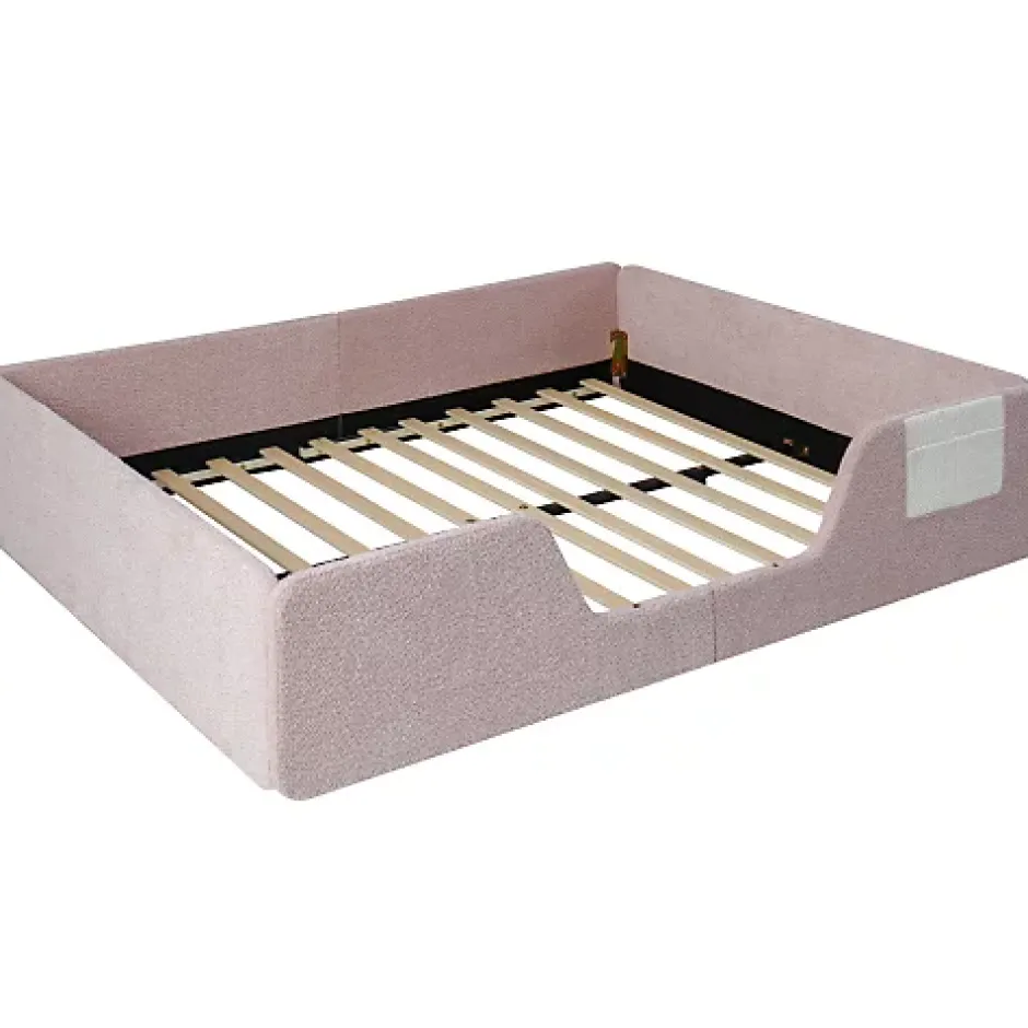 ModernLuxe Lit enfant capitonné 140x190 cm - avec barrières de sécurité amovibles - avec sac de rangement - rose (matelas non inclus) Outlet