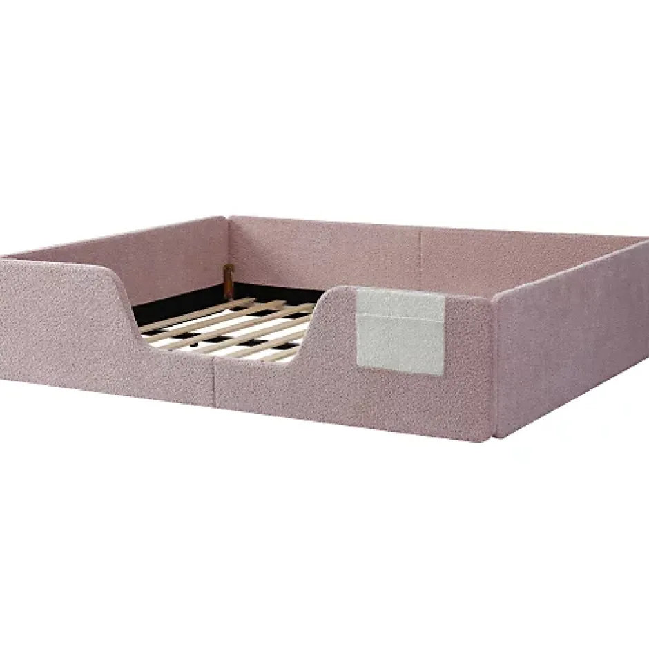 ModernLuxe Lit enfant capitonné 140x190 cm - avec barrières de sécurité amovibles - avec sac de rangement - rose (matelas non inclus) Outlet