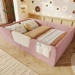 ModernLuxe Lit enfant capitonné 140x190 cm - avec barrières de sécurité amovibles - avec sac de rangement - rose (matelas non inclus) Outlet