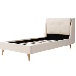 ModernLuxe Lit enfant capitonné 90x200cm - Tête de lit capitonnée - Oreillers réglables - Pieds en bois massif - Velours - Beige Sale