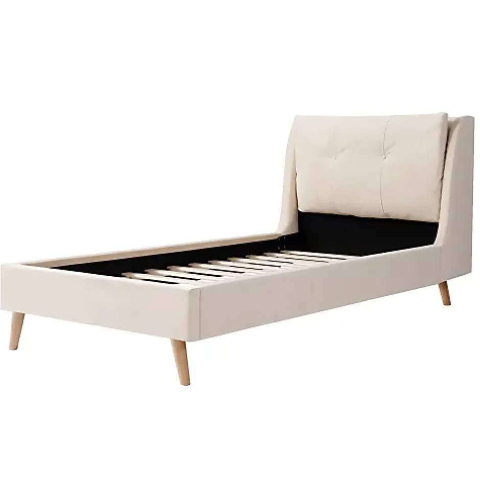 ModernLuxe Lit enfant capitonné 90x200cm - Tête de lit capitonnée - Oreillers réglables - Pieds en bois massif - Velours - Beige Sale