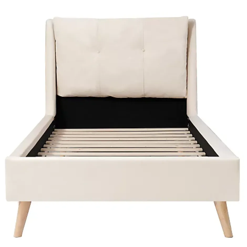 ModernLuxe Lit enfant capitonné 90x200cm - Tête de lit capitonnée - Oreillers réglables - Pieds en bois massif - Velours - Beige Sale