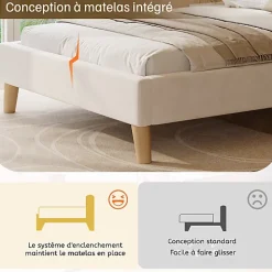 ModernLuxe Lit enfant capitonné 90x200cm - Tête de lit capitonnée - Oreillers réglables - Pieds en bois massif - Velours - Beige Sale