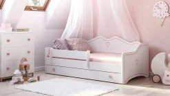Htmeubles Lit enfant EMY 160x80cm avec tiroir - rose - Avec Matelas - coeur