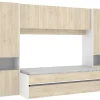 Pegane Lit enfant gigogne 90 x 190 cm coloris blanc /chêne + armoire - Longueur 302 x Hauteur 203 x Profondeur 97 cm