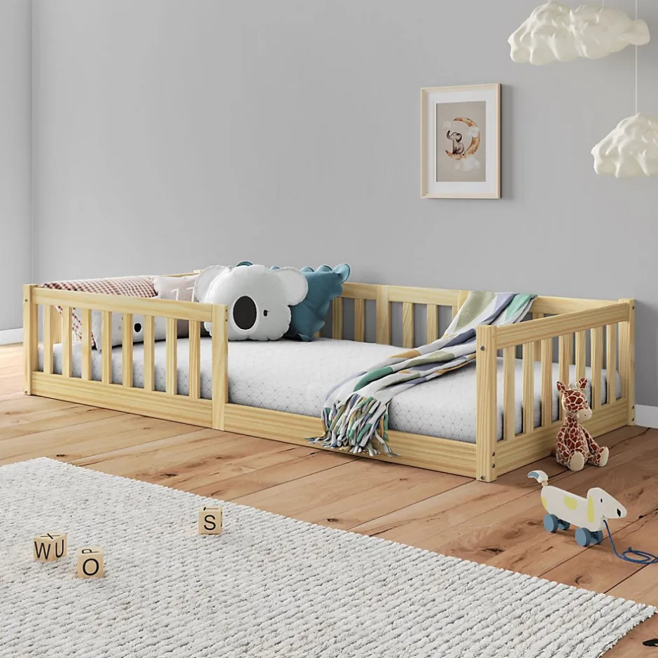 Idimex Lit enfant GUSTAVO avec sommier type Montessori 90x190 cm en bois massif - Naturel
