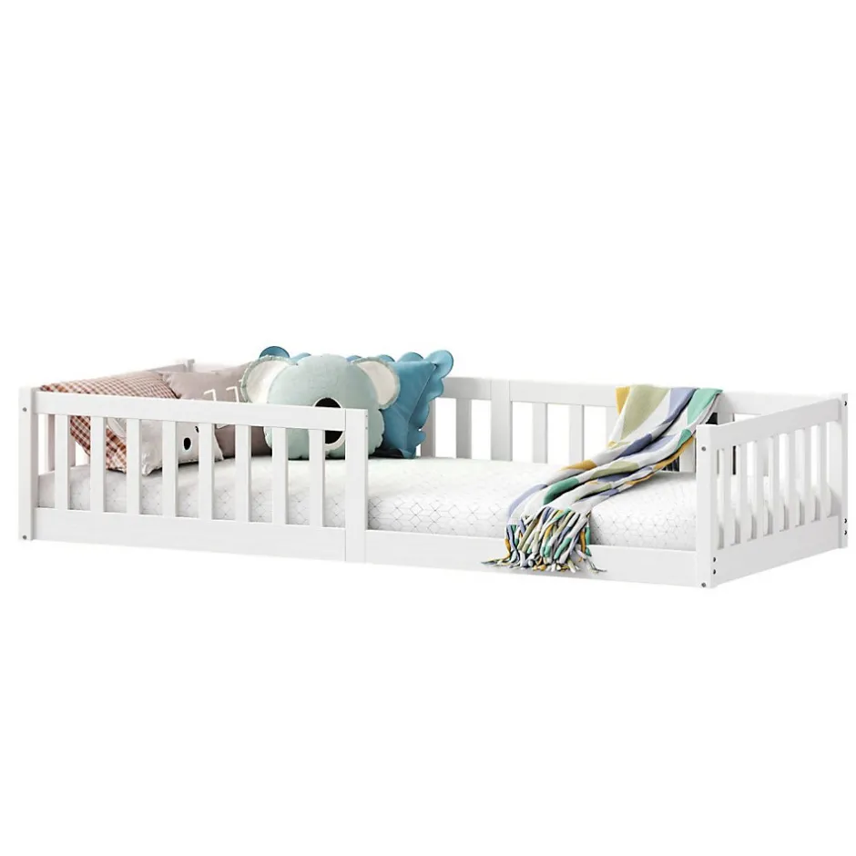Enfant Idimex Lit enfant GUSTAVO avec sommier type Montessori 90x190 cm en bois massif - Blanc