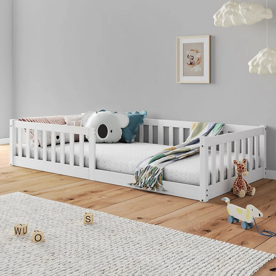 Enfant Idimex Lit enfant GUSTAVO avec sommier type Montessori 90x190 cm en bois massif - Blanc