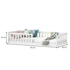 Enfant Idimex Lit enfant GUSTAVO avec sommier type Montessori 90x190 cm en bois massif - Blanc