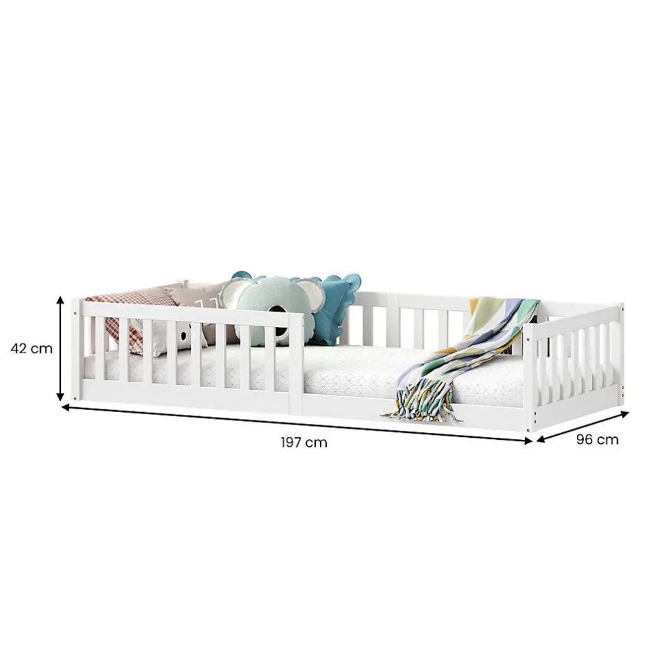 Enfant Idimex Lit enfant GUSTAVO avec sommier type Montessori 90x190 cm en bois massif - Blanc