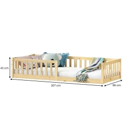 Idimex Lit enfant GUSTAVO type Montessori, couchage 90x200 cm, en pin massif naturel New