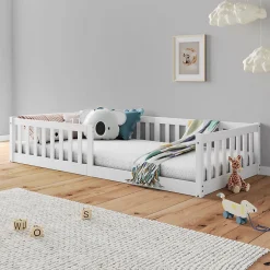 Enfant Idimex Lit enfant GUSTAVO type Montessori, couchage 90x200 cm, en pin massif lasuré blanc