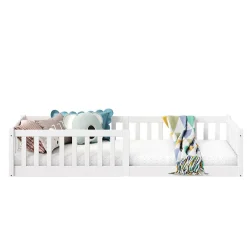 Enfant Idimex Lit enfant GUSTAVO type Montessori, couchage 90x200 cm, en pin massif lasuré blanc