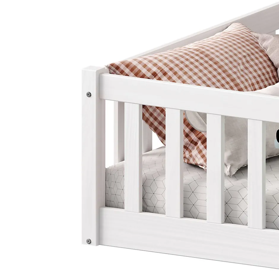 Enfant Idimex Lit enfant GUSTAVO type Montessori, couchage 90x200 cm, en pin massif lasuré blanc