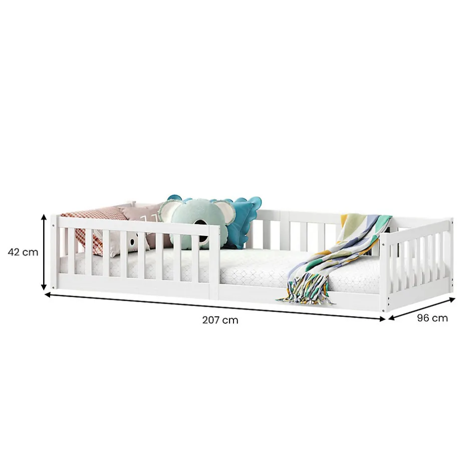 Enfant Idimex Lit enfant GUSTAVO type Montessori, couchage 90x200 cm, en pin massif lasuré blanc