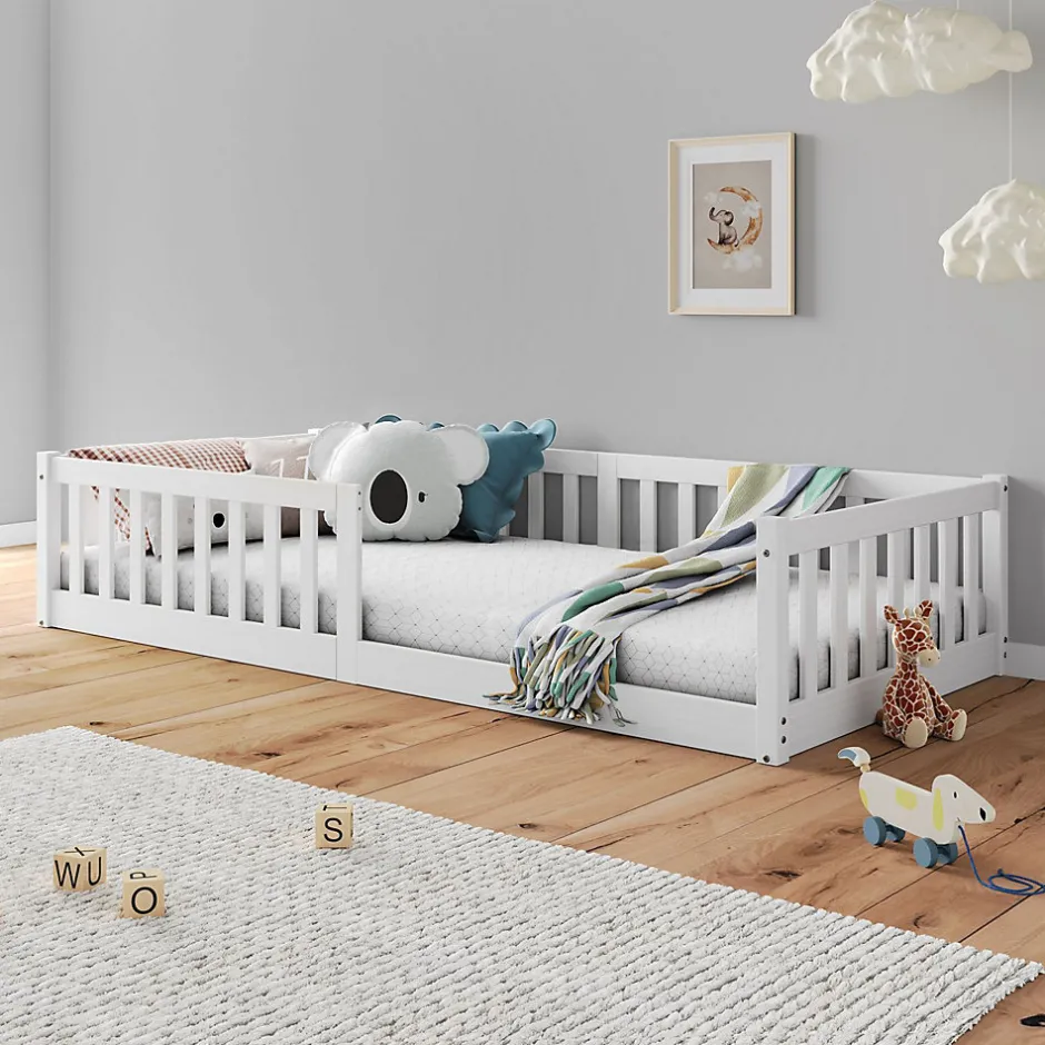 Enfant Idimex Lit enfant GUSTAVO type Montessori, couchage 90x190 cm, en pin massif lasuré blanc