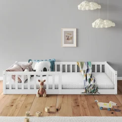 Enfant Idimex Lit enfant GUSTAVO type Montessori, couchage 90x190 cm, en pin massif lasuré blanc