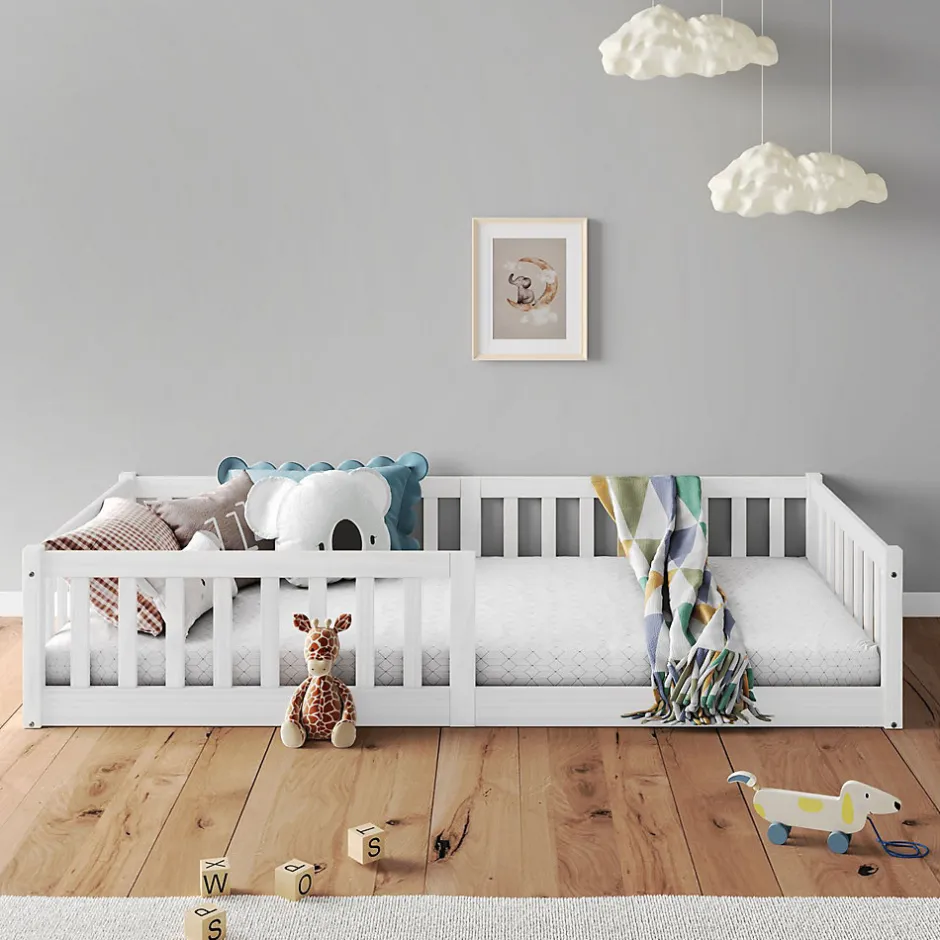 Enfant Idimex Lit enfant GUSTAVO type Montessori, couchage 90x190 cm, en pin massif lasuré blanc