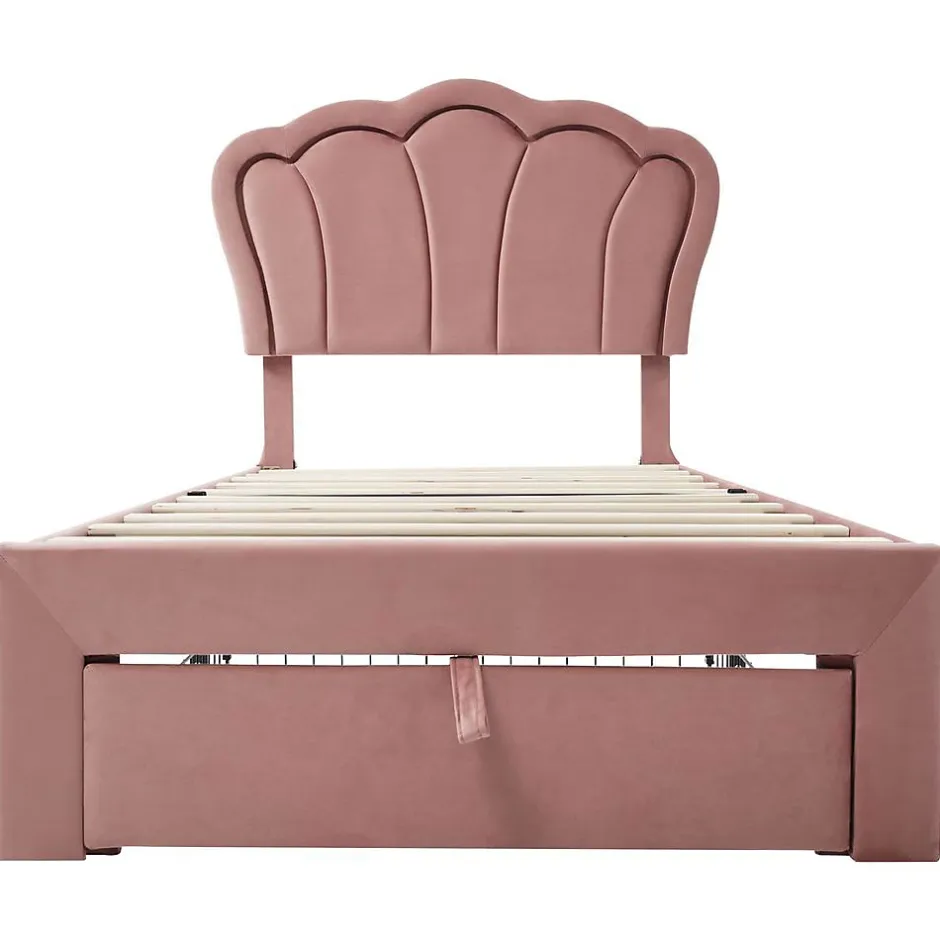 Blackcolors Lit enfant LED 90X200cm Tiroirs Contrôle par application mobile Rose Hot