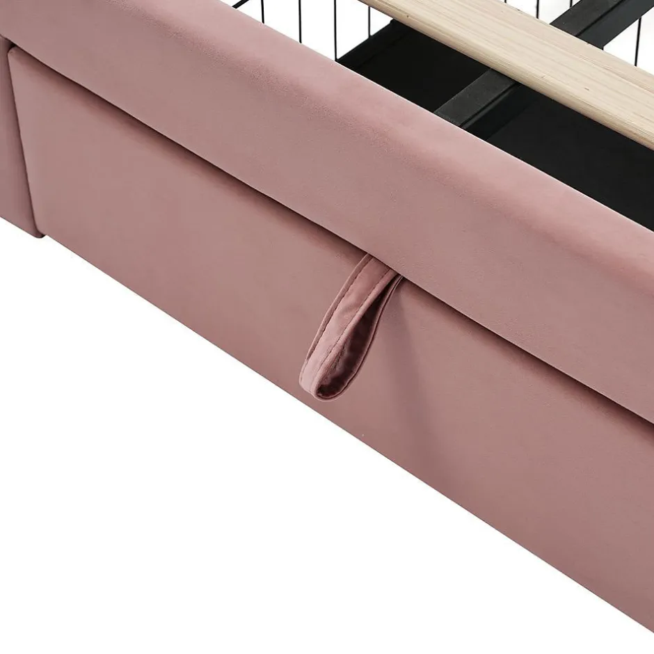 Blackcolors Lit enfant LED 90X200cm Tiroirs Contrôle par application mobile Rose Hot