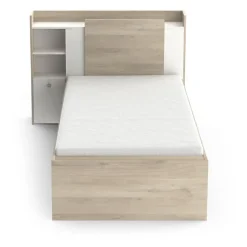 Demeyere Lit enfant LIFE 1 personne - 90X190/200 - Rangements - Décor Chene et blanc - - Fabriqué en France Outlet