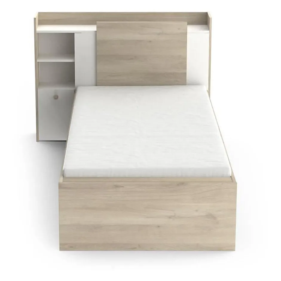 Demeyere Lit enfant LIFE 1 personne - 90X190/200 - Rangements - Décor Chene et blanc - - Fabriqué en France Outlet