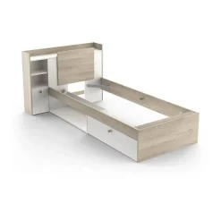 Demeyere Lit enfant LIFE 1 personne - 90X190/200 - Rangements - Décor Chene et blanc - - Fabriqué en France Outlet