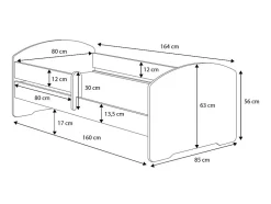 Htmeubles Lit enfant LOU avec tiroir balustrade et matelas inclus - Fée rose - 160 cm x 80 cm