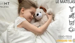 Htmeubles Lit enfant LOU avec tiroir balustrade et matelas inclus - Fée rose - 160 cm x 80 cm