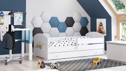 Htmeubles Lit enfant LOU avec tiroir balustrade et matelas inclus - Pelleteuse - 160 cm x 80 cm Discount