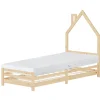 Enfant Ml-Design Lit enfant 90x200cm avec matelas H16cm naturel en bois forme de maison et sommier à lattes