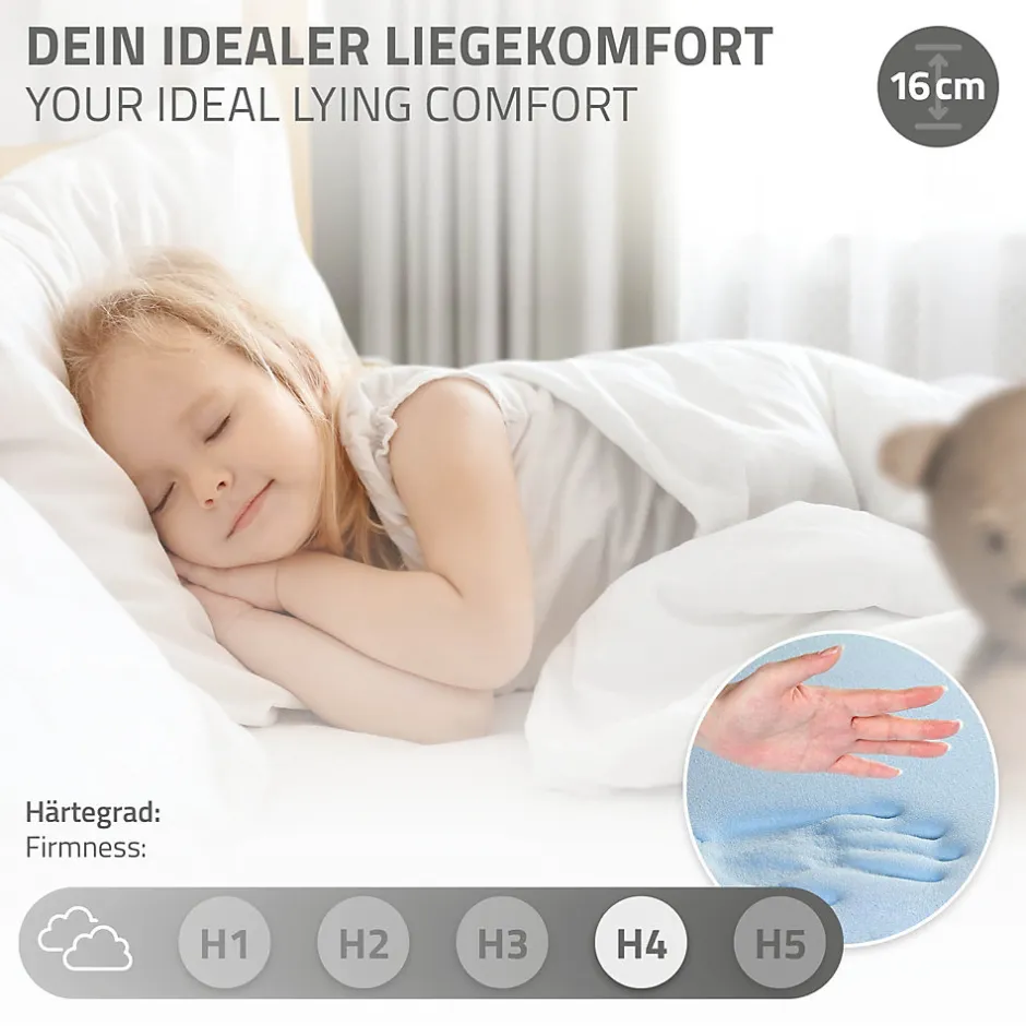 Enfant Ml-Design Lit enfant 90x200cm avec matelas H16cm naturel en bois forme de maison et sommier à lattes