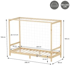 Ml-Design Lit enfant 90x200cm avec matelas H10cm naturel en bois but de foot et sommier à lattes Best