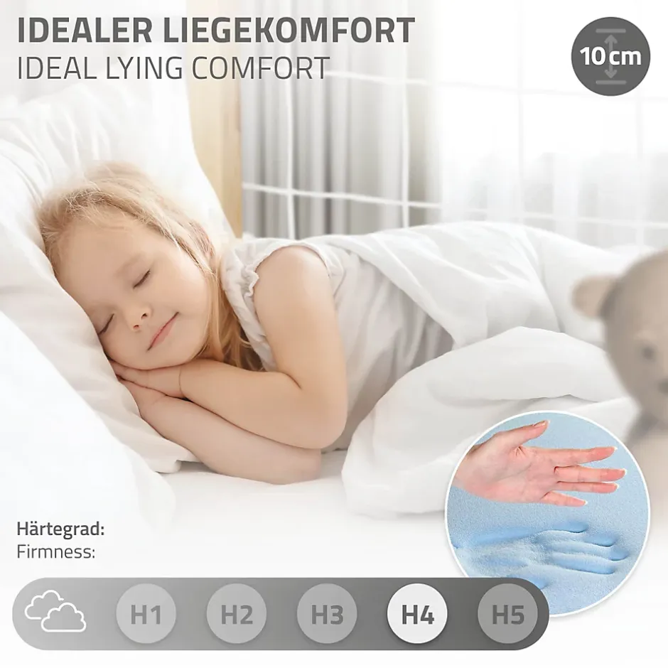 Ml-Design Lit enfant 90x200cm avec matelas H10cm naturel en bois but de foot et sommier à lattes Best