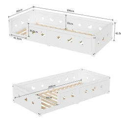 Enfant ProximaX Lit enfant Montessori 90x200 cm en pin massif, barrières étoiles et lune, peinture à l eau sûre, design sécurisé, Blanc