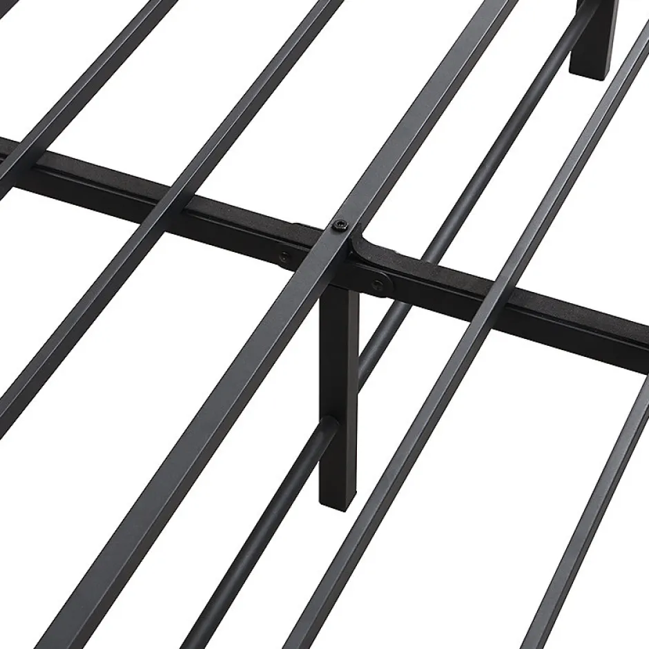 Simple Life Lit enfant métal et MDF 90x200cm noir et noyer, style vintage, avec 2 tiroirs sur roulettes