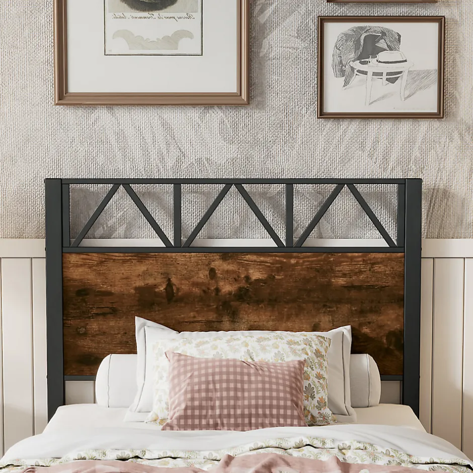 Simple Life Lit enfant métal et MDF 90x200cm noir et noyer, style vintage, avec 2 tiroirs sur roulettes