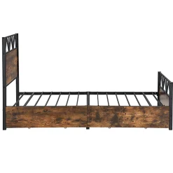 Simple Life Lit enfant métal et MDF 90x200cm noir et noyer, style vintage, avec 2 tiroirs sur roulettes