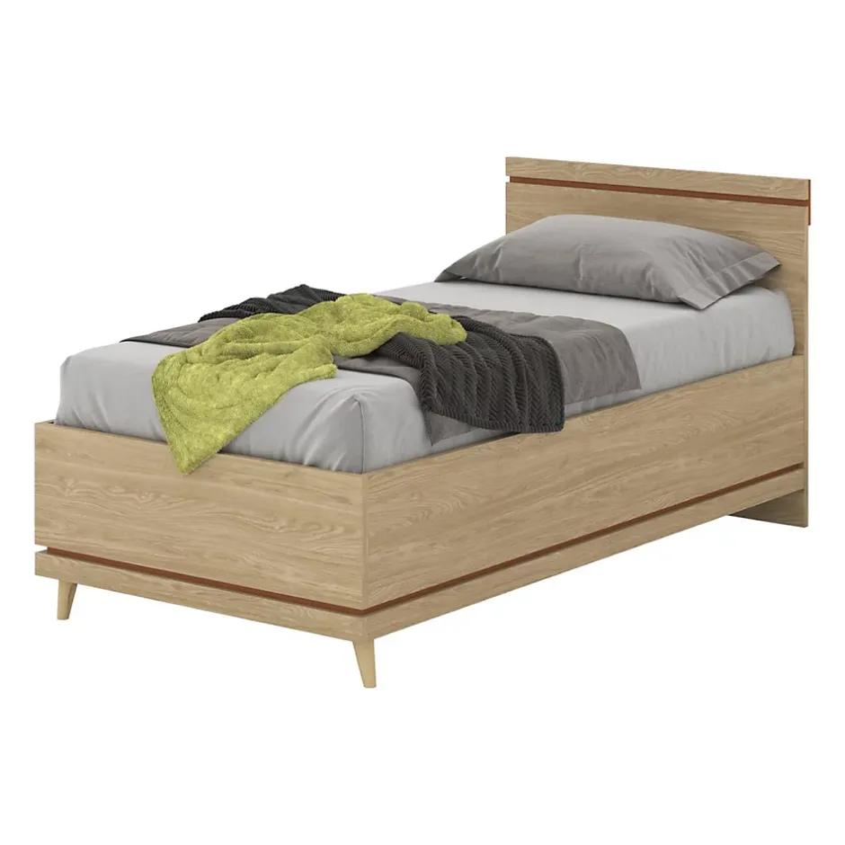 Meublorama Lit enfant NOKI 100x200 cm chene clair et moka Style scandinave sans sommier Discount